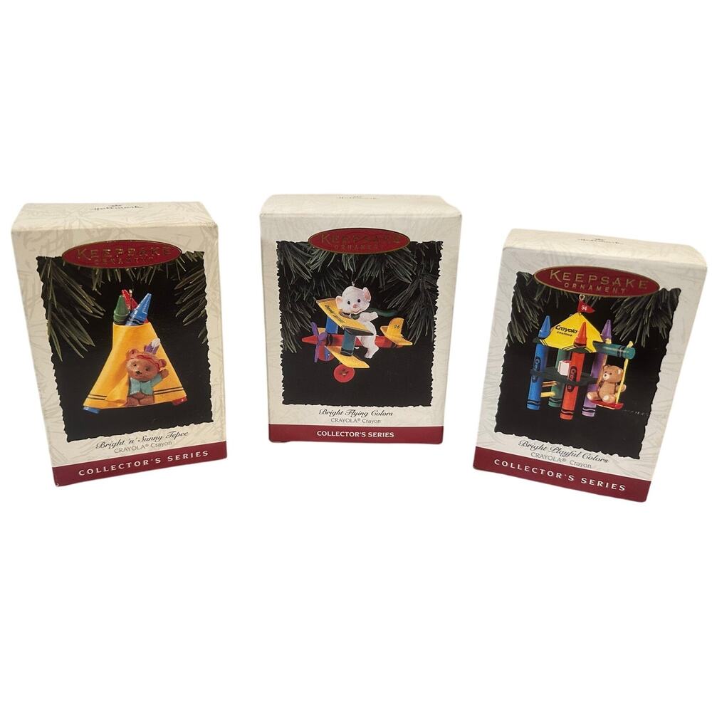 Hallmark Crayola Crayon Collector's Series 1994, 1995 & 1996 Christmas Ornaments